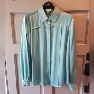 Per Se By Carlisle Blue 100% silk blouse shiny silk texture